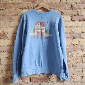 Bo Burnham Inside Blue Don't Panic Cross Stitch House Fire Sweatshirt Small